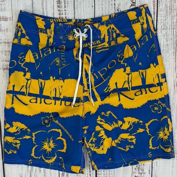Beach Rays Other - Beach Rays Hawaii Print Board Shorts Men’s 36 Yellow Blue Vintage Surf